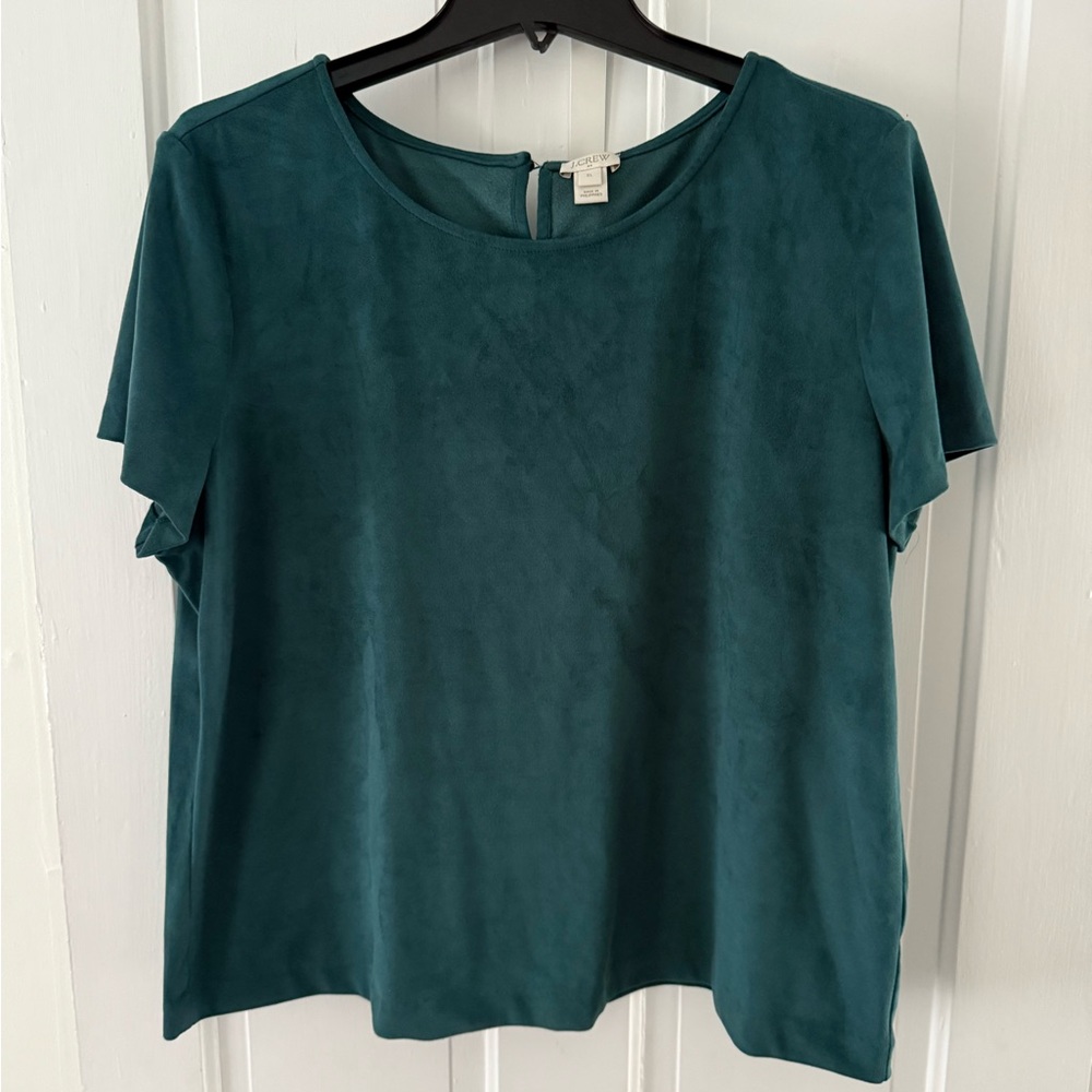J. Crew Hunter Green Suede Cap Sleeve Top